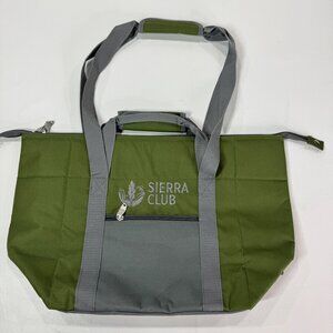 Sierra Club Insulated Cooler Tote Bag Green Canvas Handles Straps Zips